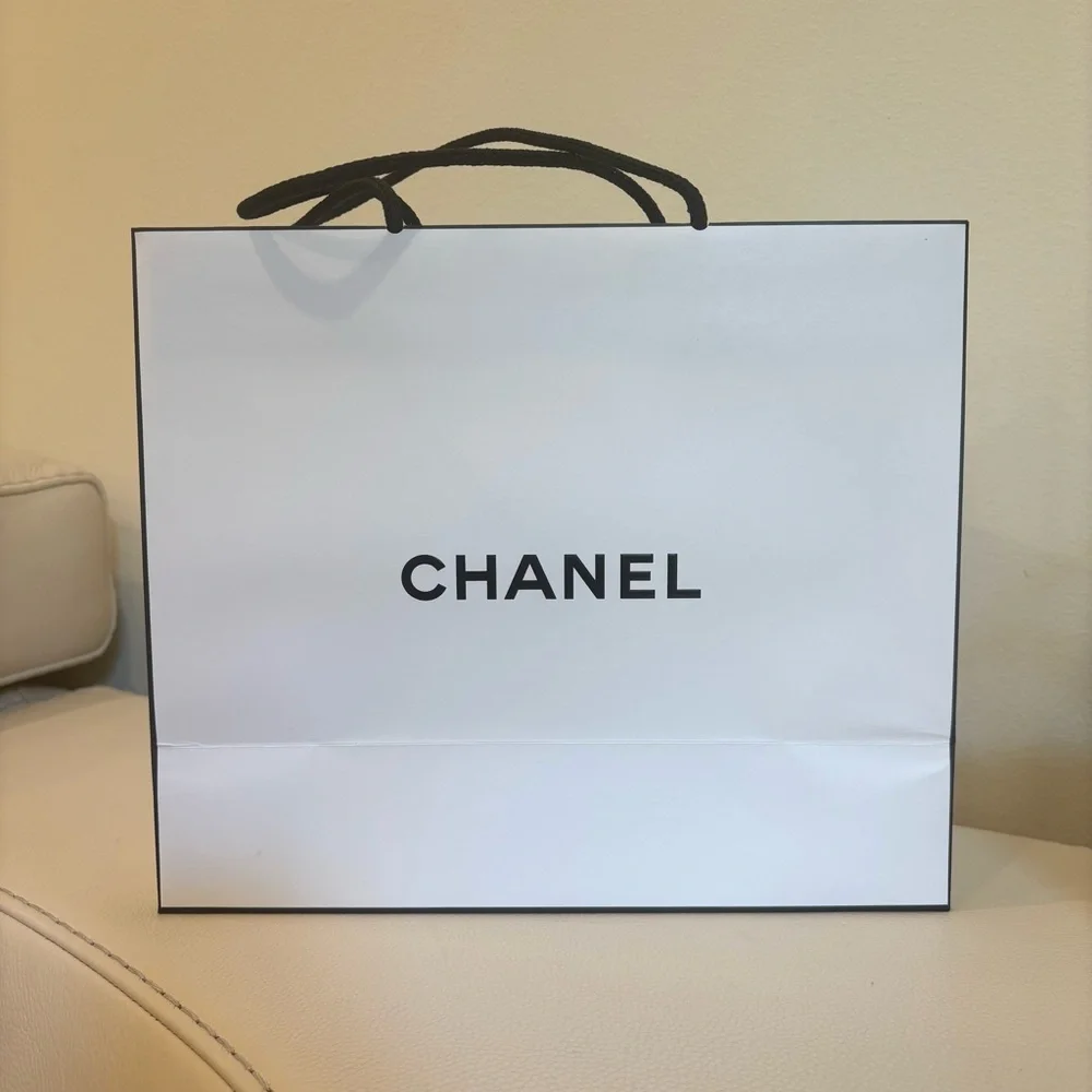 CHANEL White Paper Shopping Gift Bags with Cloth Handles Set of 2 Medium & Mini